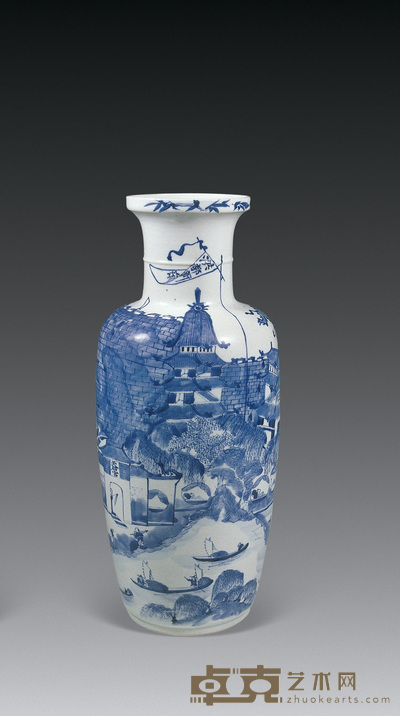 清光绪 青花山水人物瓶 高45cm
