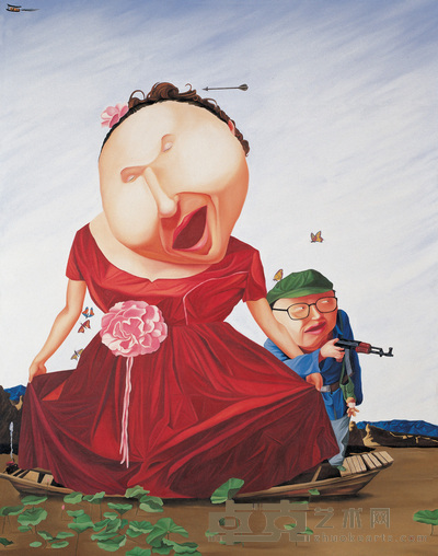 冯中起 2002年作 《文化风景》草船借箭去 190×150cm