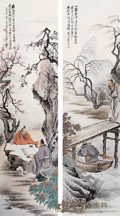 李铣 人物故事 四屏（四屏选二） 176×47cm×4
