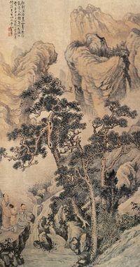 王隺 溪山弄笛图 立轴