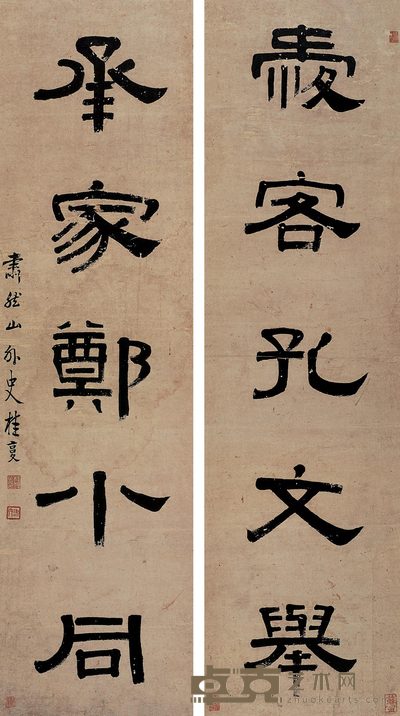桂馥 隶书五言对联 立轴 104×28cm×2