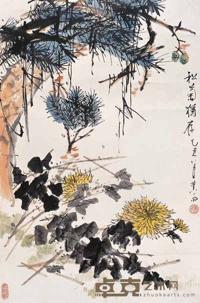 蕉雨 松菊犹存 镜心 68×45cm
