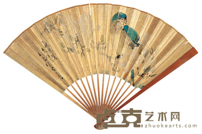 任薰 花鸟图 成扇 19×50cm
