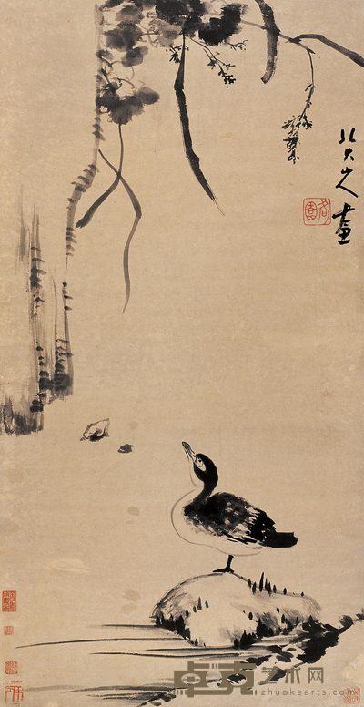 八大山人（款） 水塘只凫 立轴 96×50cm