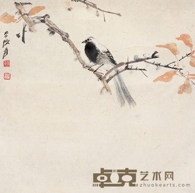 张大千 红叶佳禽 镜心 32×33cm