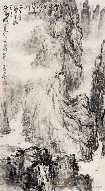 关山月 峡江帆影 立轴 87×48cm