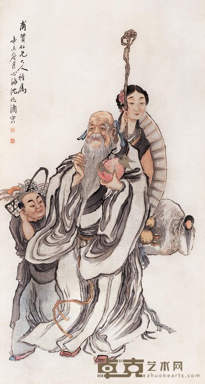 沈心海 祝寿图 立轴 177×94cm