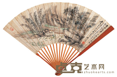 袁培基 荷塘诗思 成扇 19×52cm