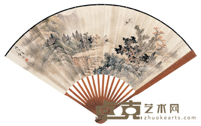 白蕉 双鹤长清 成扇 18×50cm