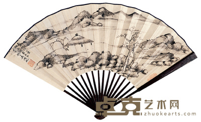 吴湖帆 茅亭秋水 成扇 19×52cm