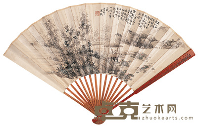 季卿 荷池茅亭 成扇 18×50cm