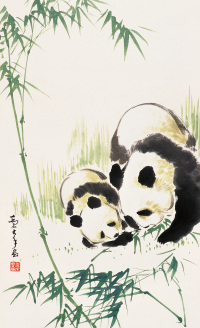 乔木 熊猫绿竹 立轴
