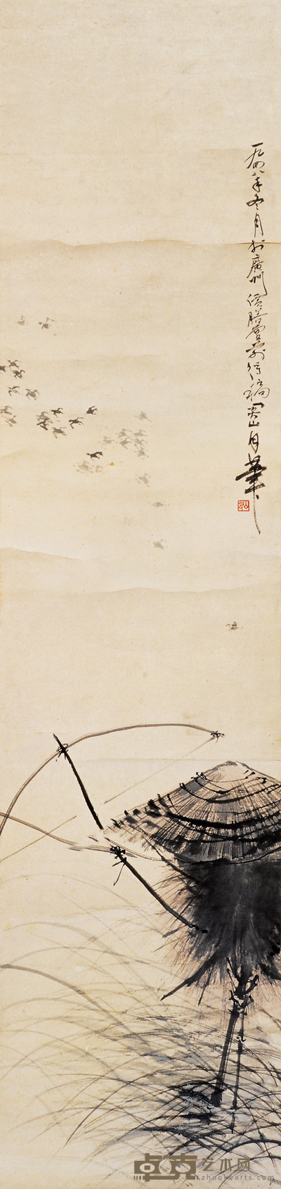 关山月 钓鱼图 立轴 126×30cm