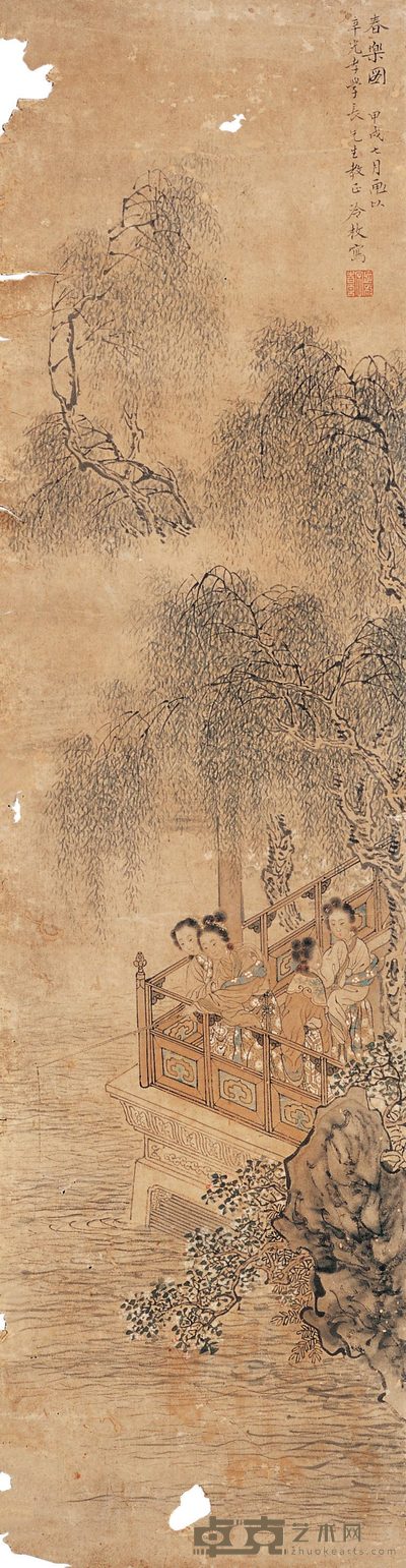 冷枚 春乐图 镜心 90×23cm
