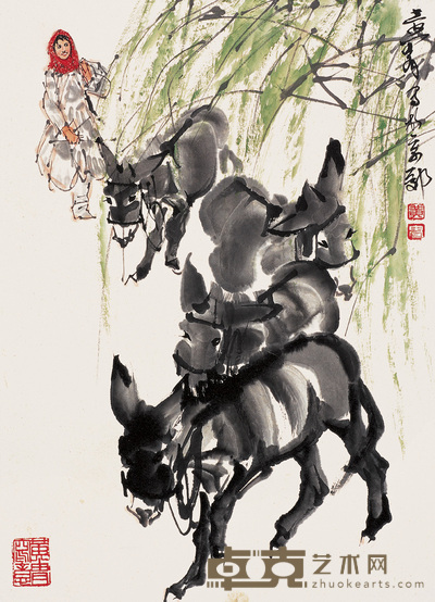 黄胄 春郊牧驴 镜心 53×38cm