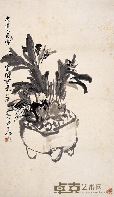 任伯年 盆栽石斛 立轴 66×38cm