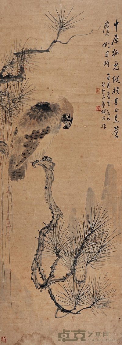 胡汀鹭 松鹰 立轴 115×41cm