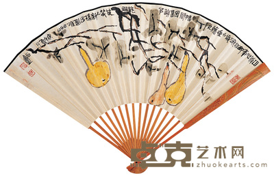 胡石盦 葫芦诗意 成扇 18×48cm