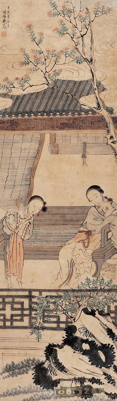 费丹旭 双美图 立轴 106×31cm