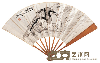 陈莲涛 刘海戏蟾 成扇 19×51cm