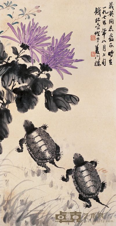 钱松嵒 双甲图 立轴 63×32cm