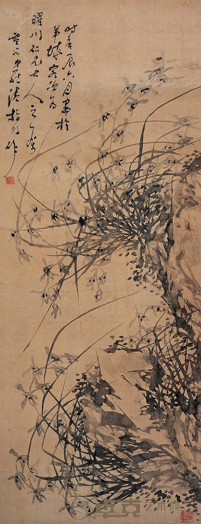 罗清 兰石图 立轴 108×40cm