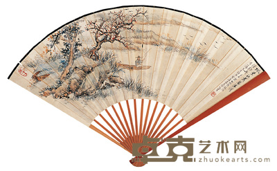袁培基 枫溪钓艇 成扇 19×52cm