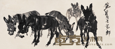 黄胄 五驴图 镜心 23×54cm