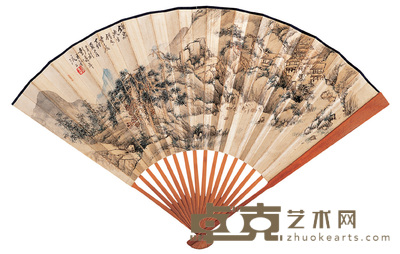 彭寿年 松阴观瀑 成扇 18×50cm