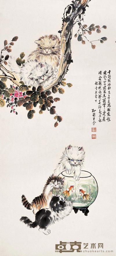 孙菊生 猫戏图 镜心 96×44cm