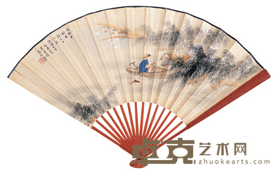 丁辅之 吴青霞 渔乐图 成扇 18×50cm