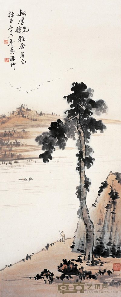 孙禄卿 桐阴送客 立轴 85×35cm