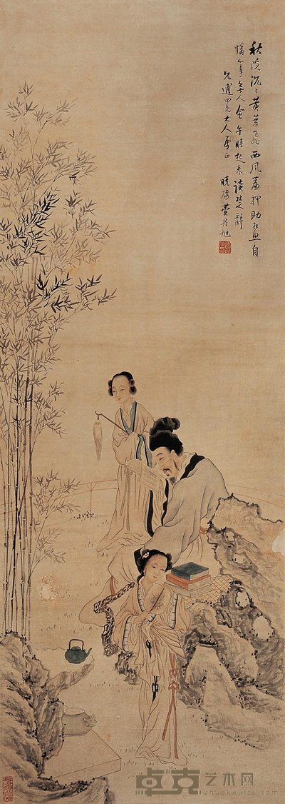 费丹旭 秋院读骚 立轴 126×45cm