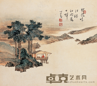 溥儒 独倚吟江楼 镜心 30×33cm