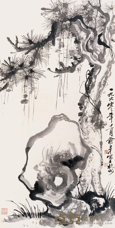 俞子才 松石图 立轴 136×68cm