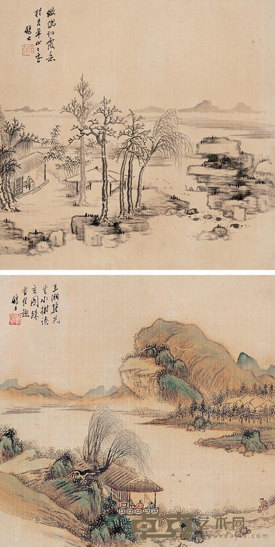 戴熙 山水集锦 册页（八开选二） 28×28cm×8