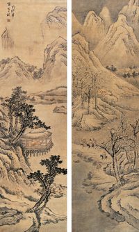 方大猷 水榭课儿图 立轴