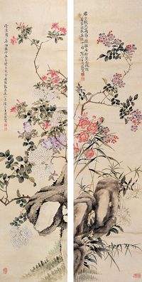 王传镒 花卉 四屏（四屏选二）