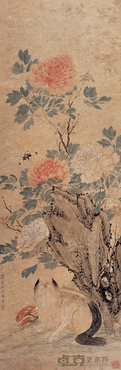 陈书 耄耋富贵图 立轴 116×48cm