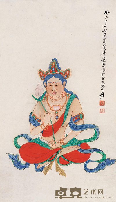张大千 青莲大士像 镜心 63×36cm
