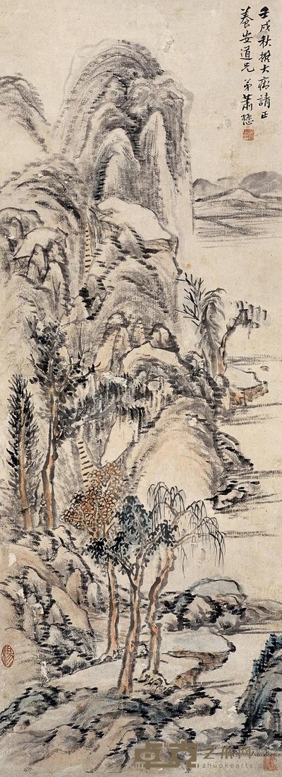 萧谦中 富春山色图 立轴 73×26cm
