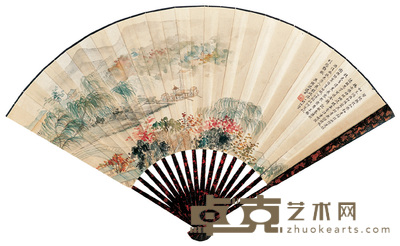 沈迈士 江村帆影 成扇 19×50cm