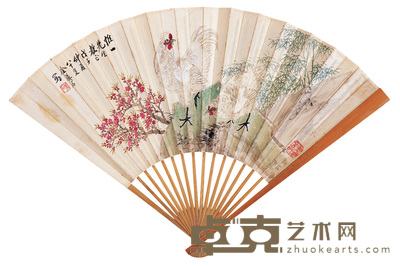 金梦石 双吉图 成扇 19×50cm
