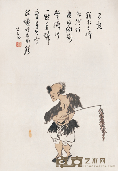 溥儒 丐鬼放爆 镜心 30×21cm