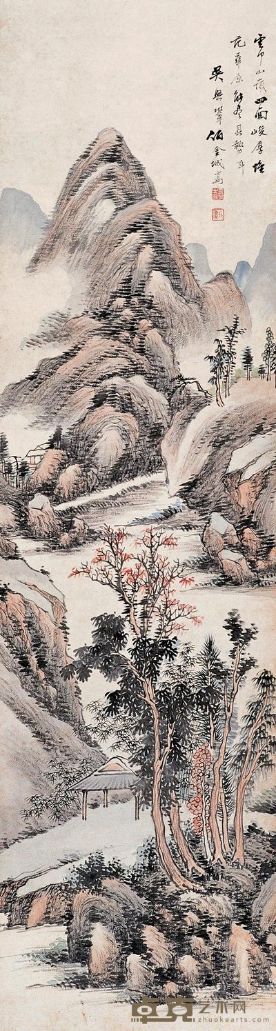 金城 秋山草亭 立轴 123×33cm