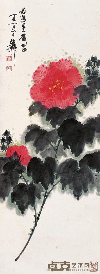 谢稚柳 芙蓉花 立轴 94×30cm