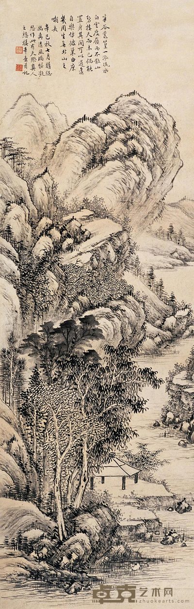 楼辛壶 远岫清流 立轴 113×36cm
