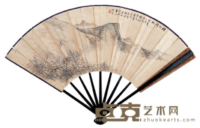 吴观岱 烟雨归帆 成扇 18×51cm