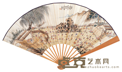 常曾灏 百子图 成扇 24×66cm