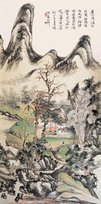 秦古柳 访友图 立轴